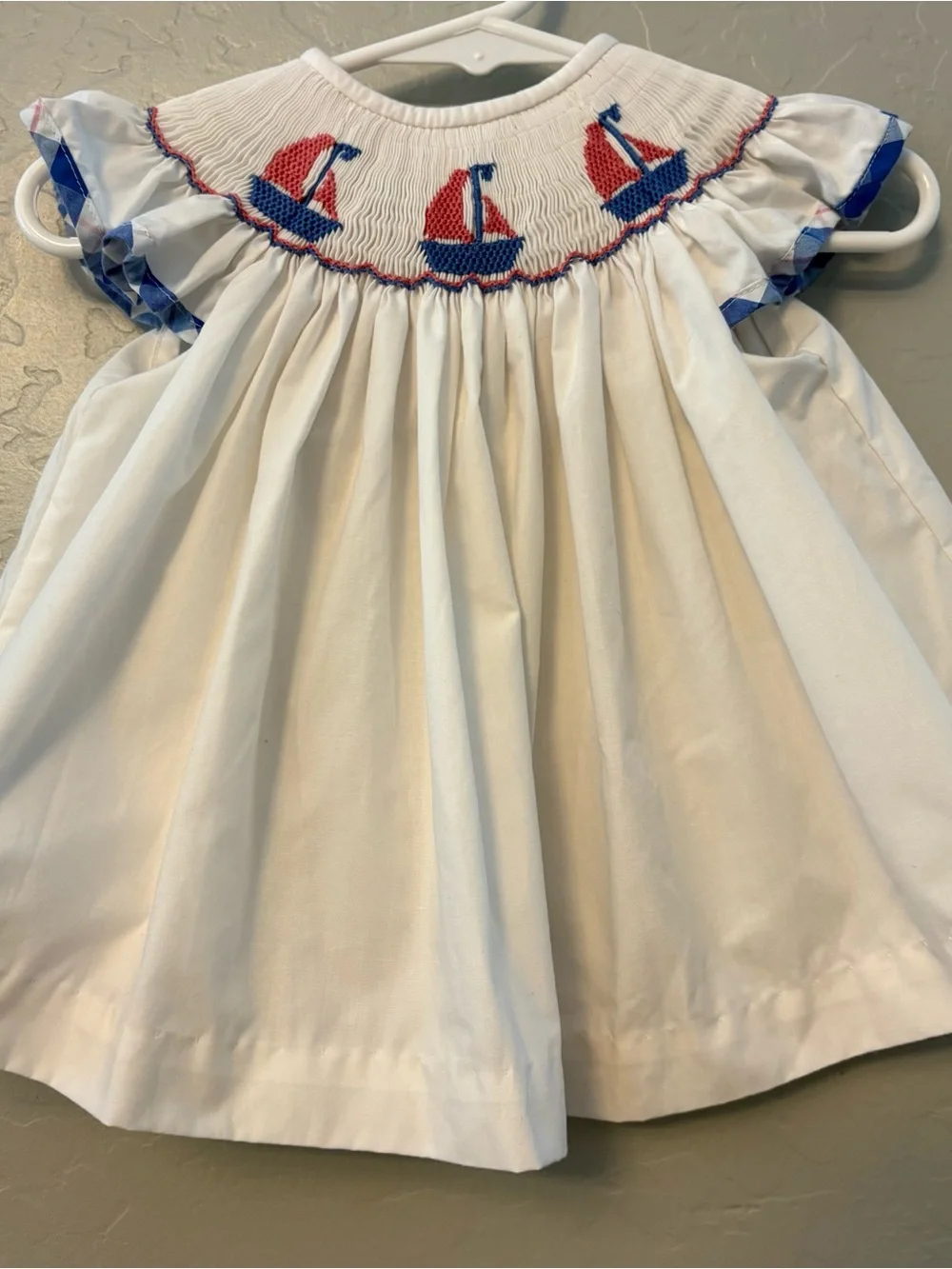 Classic Whimsy white smocked and embroidered sailboat dress size 9 months